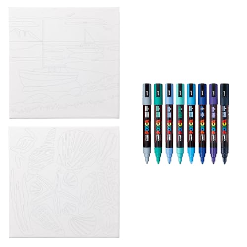 POSCA® Paint-By-Number Canvas Kit with 8 PC-5M Paint Markers (Harbor Hues) by posca - Image 3