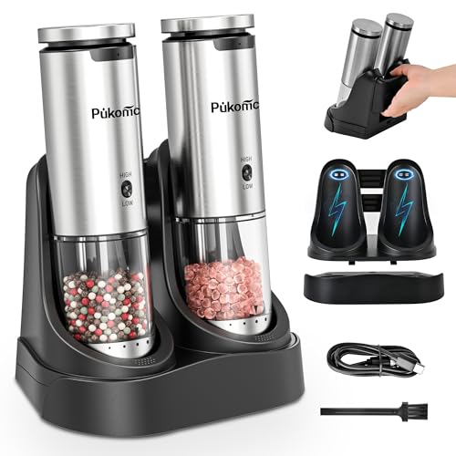Pukomc Stainless Steel Electric Salt and Pepper Grinder Set with ...