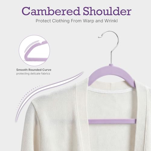 Image of HOUSE DAY Lt-Purple Velvet Hangers 60 Pack, Non Slip Clothes Felt Hanger Heavy Duty for Coat, Premium Slim Space Saving Suit Hangers for Closet Organizer, 360 Rotating Silver Hook