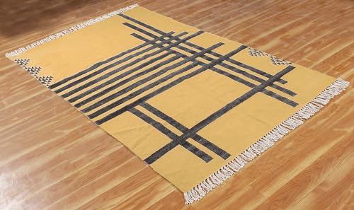 Tapis kilim chambre et salon : coton vert noir lavable