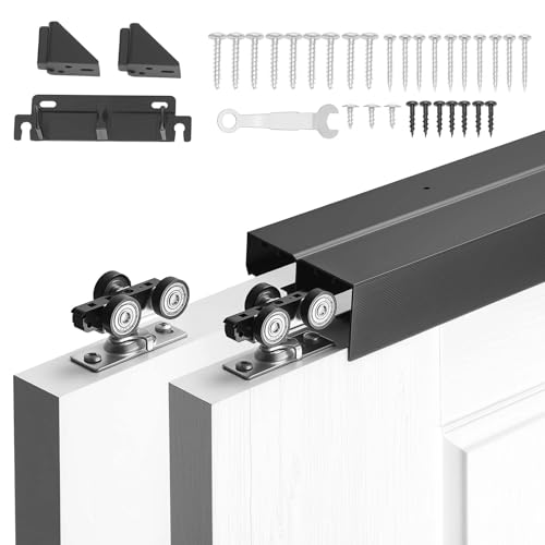 VEVOR Kit de Quincaillerie pour Porte Coulissante Parallèle, Système Coulissant pour Porte de Placard Double Rails 152,4 cm en Alliage d'Aluminium, pour...