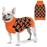 KYEESE Halloween Dog Sweater for Small Dogs with Leash Hole Adorable Pumpkin Pattern Turtleneck Doggie Outfit Soft Warm Knitwear Orange Knitted Dog Clothes Girl Festive Lightweight Halloween, Medium