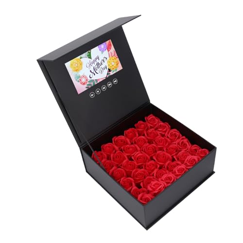 Romantic Video Player Gift Box, Rose Box with Video Greeting Card, Jewelry Flower Box 7 Inch Color Display Video Greeting Card High Definition Playback for Wedding Advertising