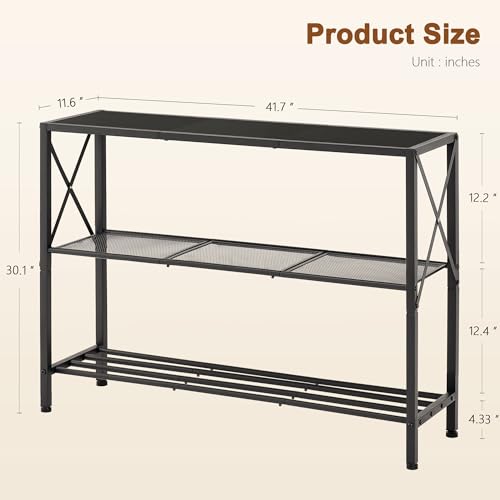 Image of Hoctieon Industrial Console Table, 3 Tier Entryway Table, Hallway Table, Narrow Sofa Table with Shelves, Entrance Table for Entryway, Living Room, Foyer, Hallway, Office, Black