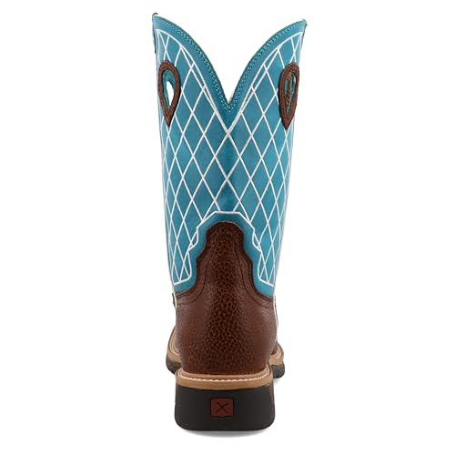 Image of Twisted X Men's 12 inch Western Work Boot, Square Toe, Brown Distressed & Turquoise, 8 D