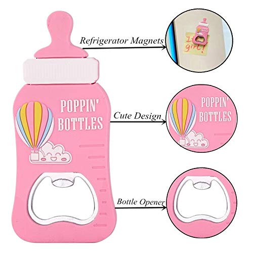 6 Pack Poppin Bottle Bottle Opener Baby Shower Favor Gifts For Guest,Girl Baby Shower Souvenir/Keepsake/Decoration,Refrigerator Magnet Pvc Metal Bottle Opener For Beer Bartender Kitchen (Pink, 6) #TOP2