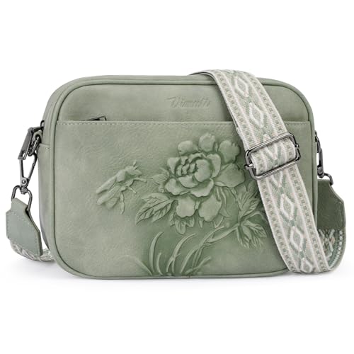 Image of Small Crossbody Purses for Women, Trendy Vegan Leather Crossbody Bag Embossed Travel Shoulder Handbags with Wide Strap