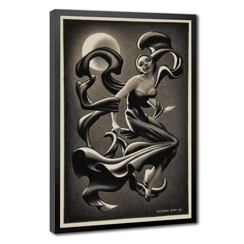Affiche vintage Hannes Bok de femme dansante sur toile avec cadre suspendu 50x75 cm