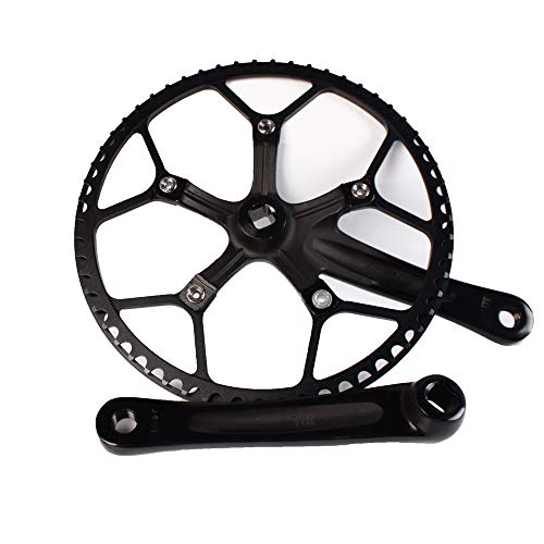 Folding Bike 130 Bcd Crank, Round Single Speed Chainring 45T 47T 53T 56T 58T, Bicycle Black Aluminium Alloy Ultralight Sprocket Crankset, Fit 14'' 16'' 20'' Folding Bike #TOP1