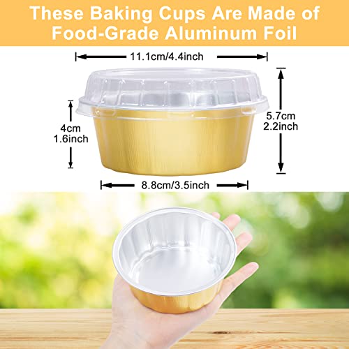 Disposable Ramekins,Heyyumi 50Pcs 8Oz Aluminum Foil Baking Cups With Lids,Foil Cupcake Liners,Dessert Cups Flans,Creme Brulee Ramekins Cheesecake Containers,Disposable Muffin Tins Pans(Golden) #TOP1