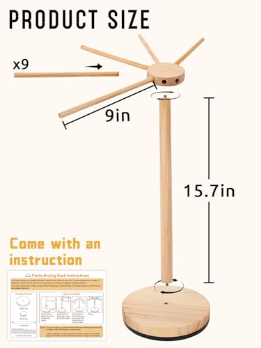 Stable Rotary Pasta Drying Rack - Large Wood Noodle Dryer Rack, Quickly Assemble, Homemade Fresh Spaghetti Stand Hanger for Christmas Cook Gift, Easy Storage
