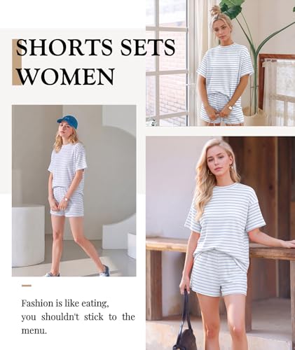Image of MARZXIN Women 2 Piece Shorts Set 2026 Casual Summer Cruise Outfits Ribbed Loose Short Sleeve Pocket Matching Lounge Sets