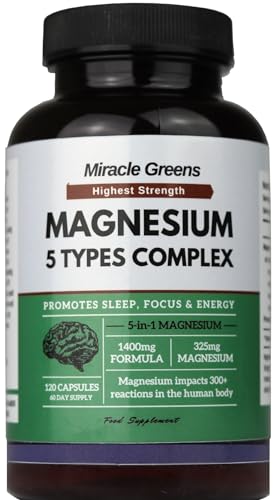 5 in 1 Magnesium Complex – Acetate, Bisglycinate, Gluconate, Malate & Taurate – 1800mg Formula Providing 325mg of Elemental Magnesium – for Sleep, Energy, and Muscles – 120 Capsules, Made in The UK