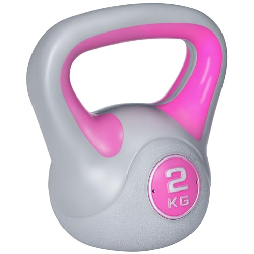 SPORTNOW Kettlebell, 2kg Kettle Bells with Handle for Home Gym Weight Lifting and Strength Training, Pink and Grey