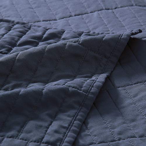EXQ Home Quilt Set Full/Queen Size Navy 3 Piece,Lightweight Soft Coverlet Modern Style Stitched Quilt Pattern Bedspread Set for All Season(1 Quilt,2 Pillow Shams)