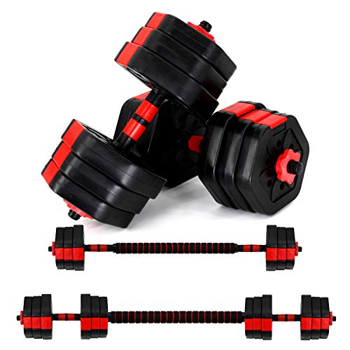 VIVITORY Fitness Dumbbells Set, Upgraded Adjustable Weight Sets up to 44/66Lbs, Free Weight with Connecting Rod Used As Barbell, Iron Sand Mixture, Hexagon Design, Home Gym Work Out Training Equipment