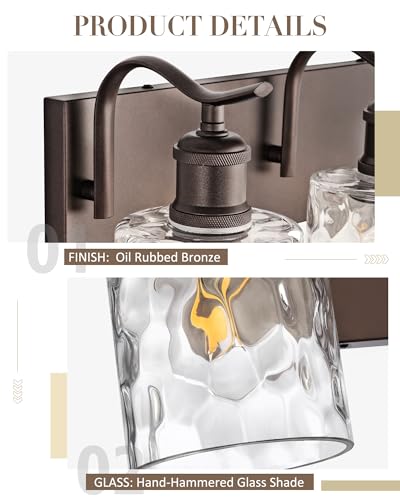Image of Bathroom Vanity Light Fixtures 5-Light Hammered Glass Modern Wall Mounted Over Mirror Oil Rubbed Bronze - VL01ORBH-5
