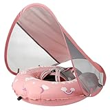 Mambobaby Float Self-Inflating Baby Pool Float with Canopy Compressible Pool Swim Float Infant Soft Solid Swimming Trainer with Removable UPF 50+ UV Sun Protection Canopy, Pink