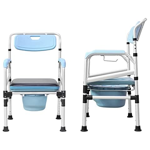 XMTECH Commode Toilet Chair with Armrest Backrest Height Adjustable, Portable Commode Chair with Commode Bucket Padded Seat, Shower Bath Aid Stool for Elderly Disabled Non-Slip 200kg Weight Capacity Cover