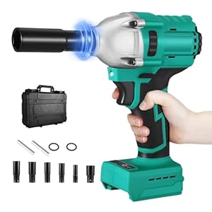 Cordless Impact Wrench, 1/2″ Brushless Power Impact Gun 18V 600Nm (442Ft-lbs) Electric Wrench Power Impact Driver with 6 Socket Set and Tool Case High Torque (No Battery)