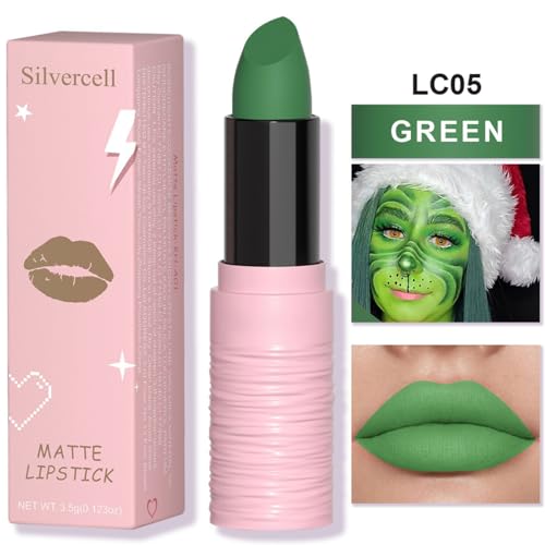 Silvercell Matte Lipstick Long Lasting, Lip StainNon-stick Cup Non-fading, Waterproof Velvet Lip Gloss Eye Black Face Body Paint for Masquerade Cosplay Halloween Baseball Sports Makeup (Green)