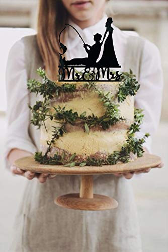 Jimhamhug Fishing Wedding Cake Topper, Funny Bride And Groom Cake Decoration, Fishing Theme Wedding/Engagement/Bridal Shower/Anniversary Cake Decoration #TOP4