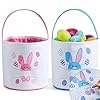 JOYIN 2 Pcs Easter Bunny Cotton Basket Set Personalized Easter Basket with Name Sign Space Blue Pink Bunny Patterns Gift Bags Party Favor Storage Container for Kids