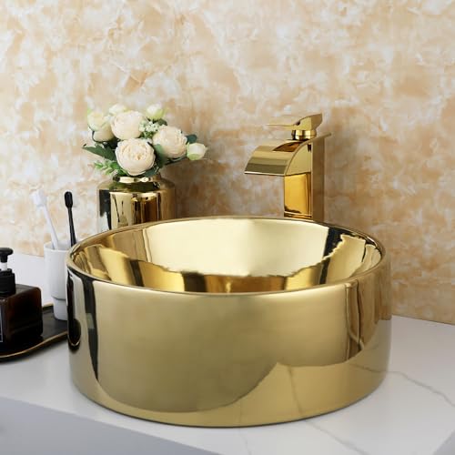 Ouboni O-45178255K Bathroom Vessel Sink,Gold Ceramic Vessel Sink thumb #4