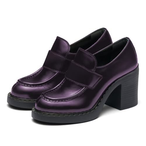 Maiyang Women Classic Chunky Block Mid Heel Platform Loafers Round Toe Slip on Comfortable Casual Daily Pump Shoes Size 4-16 US3