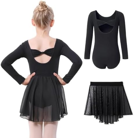 DIPUG Girls Ballet Leotards with Removable Skirt Toddler Hollow Back Dance Dress Combo