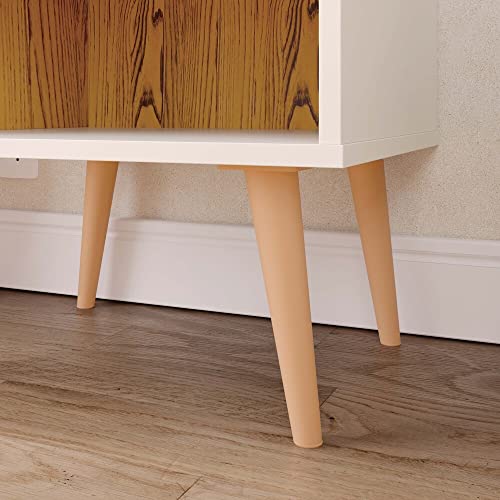 Kit 2 Mesas de Cabeceira Retrô Mesinha Cantinho Leitura Lado Cama com Nicho e Gaveta Paris - Off Whi