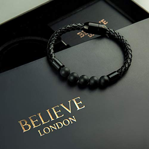Believe London Onyx Gemstone Bracelet Healing Bracelet Chakra Bracelet Anxiety Crystal Natural Stone Men Women Stress Relief Reiki Yoga Diffuser Semi Precious (Onyx Magnetic Clasp 8") #TOP1