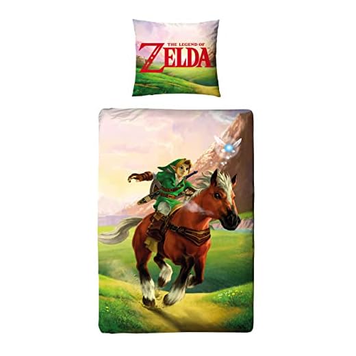 Familando Wende Bettwäsche-Set The Legend of Zelda, 135x200 cm 80x80 cm, 100% Baumwolle Linon mit Reißverschluss mit Wolf-Link und Triforce-Logo 5 Elbenwald The Legend of Zelda Bettwäsche mit Ocarina of Time Motiv 2teilig 135 x 200 cm und 80 x 80 cm Baumwolle