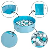 Selonis Suchy Basen Składany 80x23cm/300 Piłek ∅ 6cm, Basen dla Dzieci z Kolorowymi Kulkami, Niebieski: Babyblue-Pudrowy Róż-Perła