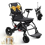 Electric Wheelchair for Adults, 33lbs Lightweight Portable Motorized Wheelchairs, 500W Dual Motors, 10Ah Lithium Battery, Foldable Aluminium Powerchair for Travel & Airplane (Black A)