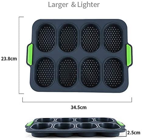 Mini teglia da forno Stampo da forno in silicone for pane francese Antiaderente Stampo for pagnotta a 8 cavità Perfetto for pane francese Grissino Utilizzato in modo sicuro in forni e frigorifero/960