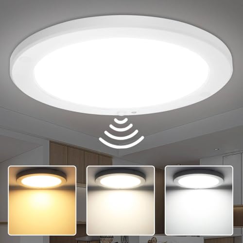 HiBay 18W Motion Sensor Ceiling Light Indoor, 3CCT 3000K/4500K/6000K PIR Round 1800lm Sensor Lights Indoors Ultra Slim 240V for Stair, Hallway, Porch, Garage, Balcony