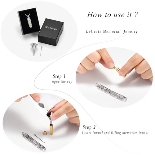 VCCWYQK Hollow Cylinder Urn Necklace for Ashes for Women Men Cremation Jewelry Keepsake Memorial Human Pet Ashes Pendant (Silver+Gold) - Image 4