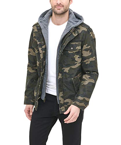 Levi's Men's Washed Cotton Hooded Military Jacket, Camouflage, X-Large #TOP6