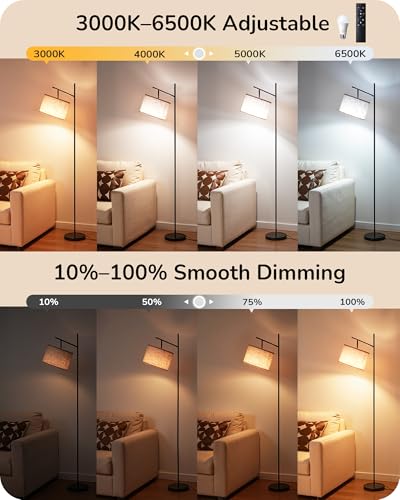 Image of EDISHINE 64.7IN Floor Lamp for Living Room with Remote, Black Standing Lamp