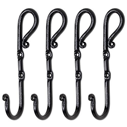 Hell Blues Hb 4-Pack Vintage Single Hook Decorative Wrought Iron Wall Mounted Hooks, Farmhouse Decor Wall Hook For Coats, Bags, Hats, Towels And More [7.5" Inch] #TOP13