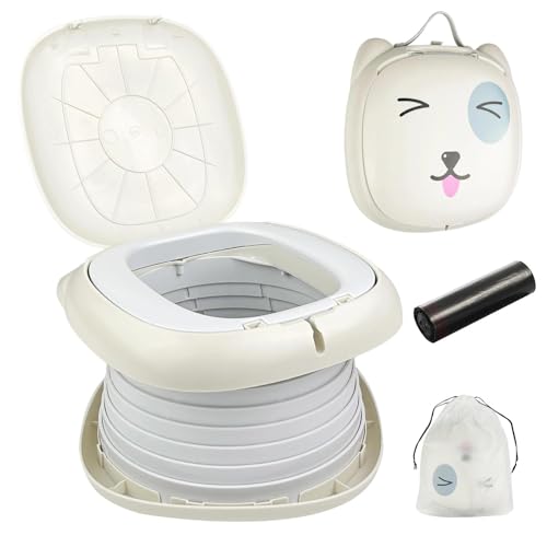 Chiluxendo Reisetoilette Kinder mit Ersatztaschen Reisetöpfchen Faltbar Kindertoilette für Unterwegs Reise Töpfchen für Kinder Klapptöpfchen für Drinnen Draußen Reisen und Andere Anlässe(Grau)