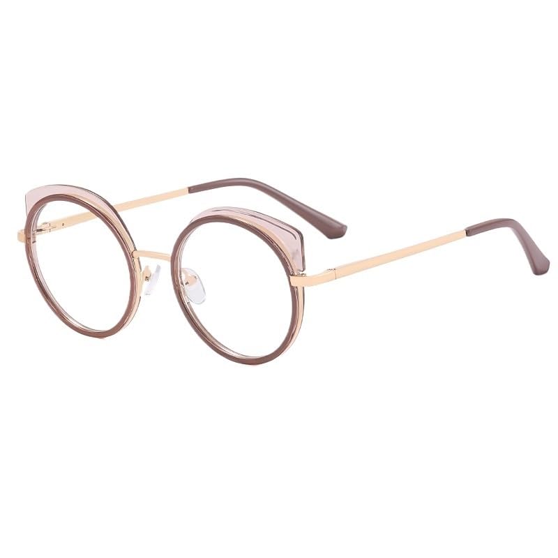 Lunettes de Lecture Rondes Anti-Fatigue, Anti-lumière Bleue, Verres Plats incassables, Miroir(C2,1.50)