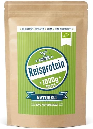 Reisprotein vegan von Maskelmän - 1 KG - 80% Eiweiss - Extrafeines Bio Reisprotein aus der Reiskleie - Ideale vegane Eiweissquelle