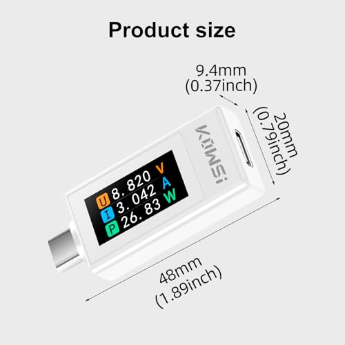 Image of USB C Tester Power Meter, 4-30V 0-12A Type-C Tester Digital Multimeter, Voltage and Current Tester Meter Voltmeter, Power Bank Capacity USB Cable Charger Detector (KWS-1902L)