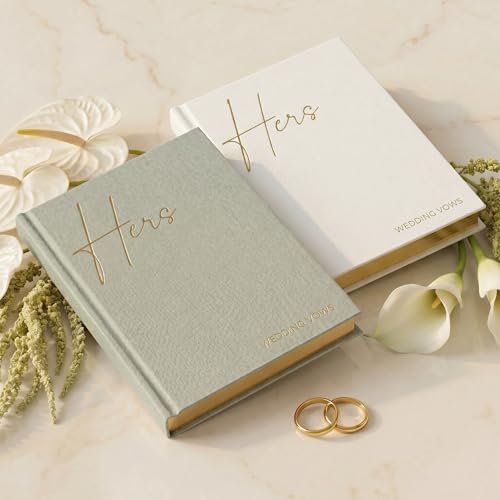 Elegant Linen Wedding Vow Books With Gold Foil Lettering - Perfectly Sized His and Hers Vow Books...