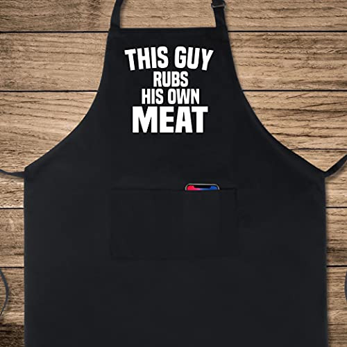 Xornis 100% Cotton Funny Aprons This Guy Rubs His Own Meat With 2 Pockets Bbq Grilling Adjustable Bib Aprons Gifts For Men Dad Friends Father's Day Barbecue Birthday #TOP1