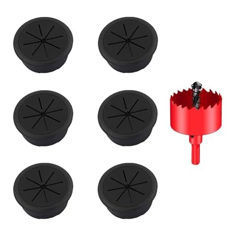 TuTuYa Desk Grommet, 6PCS Flexible 2 Inch (50mm) Desk Cable Grommet Desk Cable Hole Covers with Hole Saw, Ideal Solution for Office and Home Table Cable (Black, 2Inch_50mm) (Black) Cover