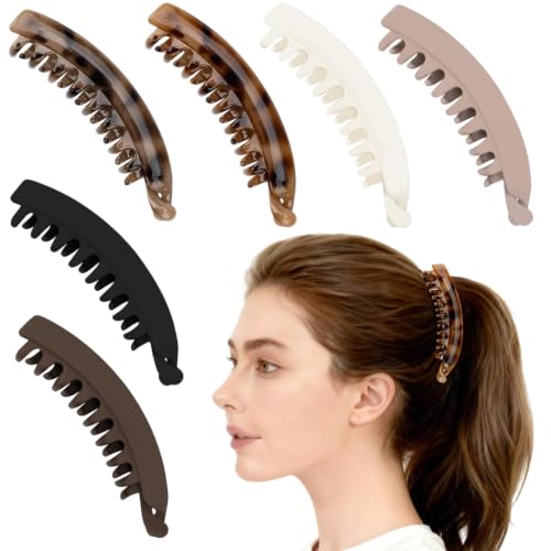 Large Banana Hair Clips for Women 6 Pieces Strong Hold Ponytail Clip Non-Slip French Hair Accessories for Thick Fine or Long Hair Durable Banana Clips for Girls