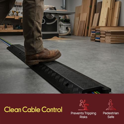 Protector de cable rampa de caucho Pyle de 40 pulgadas - Cubierta para cables pesados para extensión y mangueras, capacidad de carga 11,000 lbs, uso interior/exterior (Paquete de 2) miniatura 4